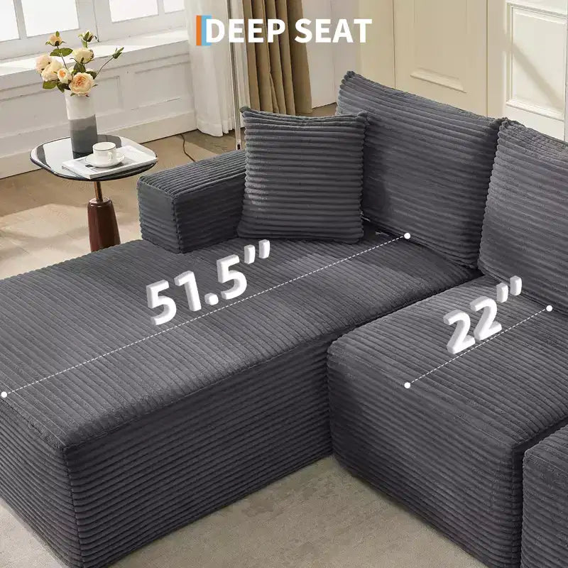 Sofá moderno 108, sofá tapizado de 3 plazas en forma de L con cojines, asiento profundo, no requiere montaje