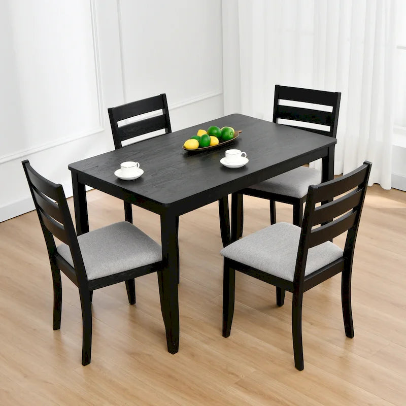 5-teiliges Esszimmerset aus Massivholz, 47L (1 Tisch + 4 Stühle mit Sprossenlehne)