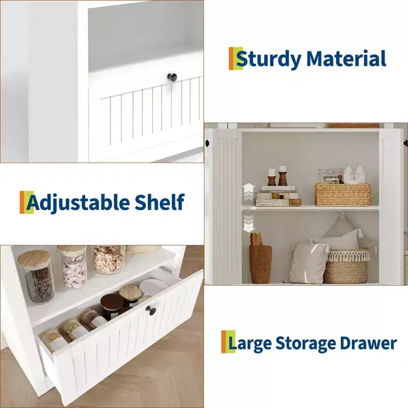 Libreria ad arco da 72" con cassetto contenitore, mobile espositore moderno in legno a 6 ripiani con scaffali aperti e cassetto inferiore, anta curva