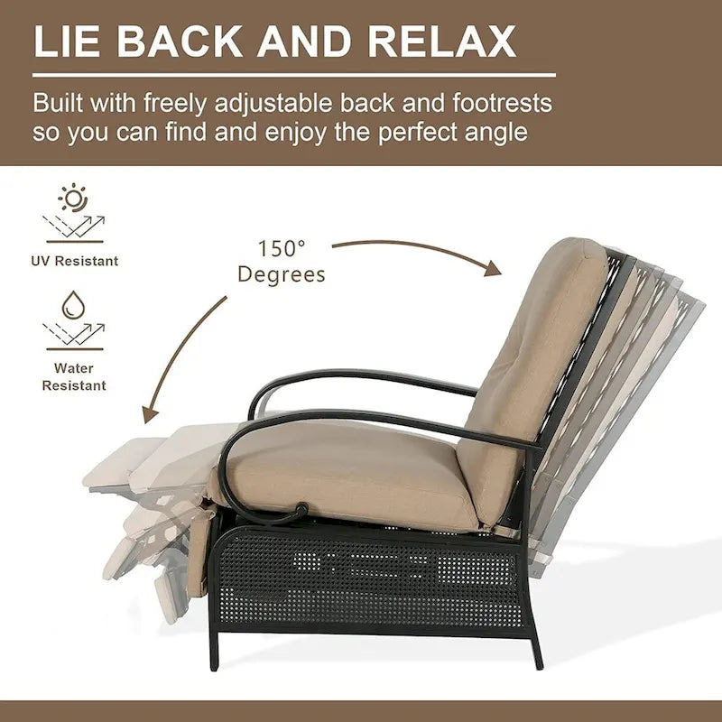 Verstellbarer Relaxsessel für die Terrasse, Lounge-Sofa mit Kissen - 38 (T) x 26.5 (B) x 38.5 (H) ZOLL