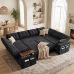 Divano componibile letto modulare Dyonery 112 con letto estraibile, divano componibile a U con contenitore, sedute extra larghe e profonde per il soggiorno