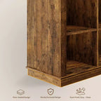 Libreria organizer con 8 scomparti, mobile orizzontale in stile rustico, libreria in legno da 62 pollici con vani portaoggetti per ingresso, libreria lunga e bassa per soggiorno