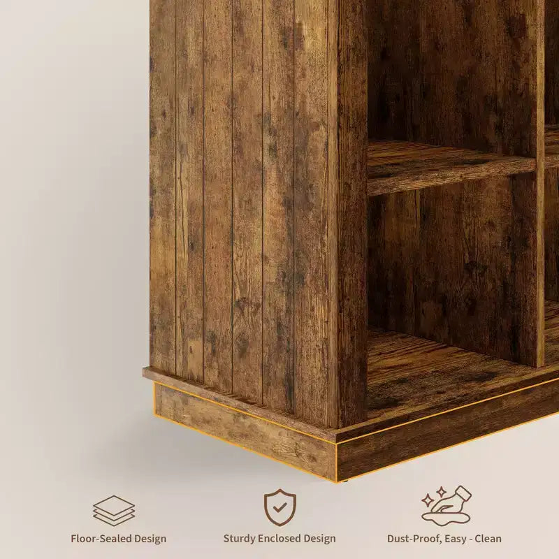 Libreria organizer con 8 scomparti, mobile orizzontale in stile rustico, libreria in legno da 62 pollici con vani portaoggetti per ingresso, libreria lunga e bassa per soggiorno