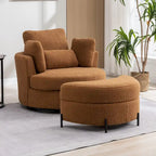 Sillón decorativo giratorio tapizado de 42.3W con 4 cojines y otomana de almacenamiento en forma de media luna
