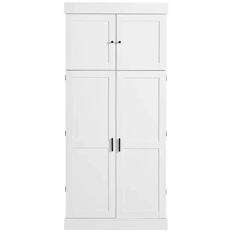 Despensa de cocina independiente de 77 pulgadas de alto, armario de almacenamiento estilo granja con estantes ajustables, estantes en las puertas, cajones y botelleros - ModernLuxe