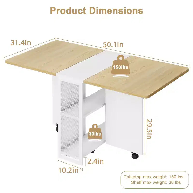 Mesa de comedor plegable para cocina, mesa de comedor que ahorra espacio, mesa de cocina extensible con ala abatible y 6 ruedas para espacios pequeños