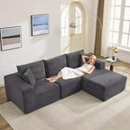 Sofá moderno 108, sofá tapizado de 3 plazas en forma de L con cojines, asiento profundo, no requiere montaje