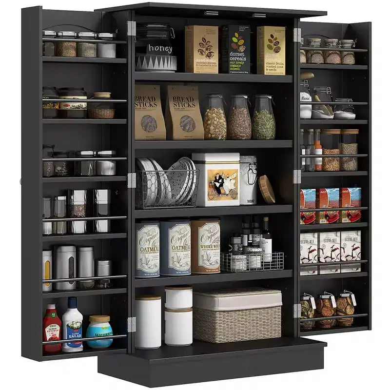 Dispensa da cucina HOMCOM da 41, armadietto da cucina a 2 ante con scaffalatura a 5 ripiani, 12 portaspezie e ripiani regolabili per la sala da pranzo
