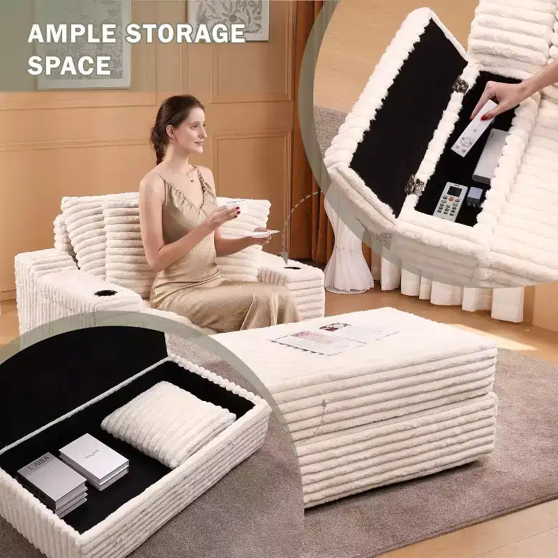 Suuri lepotuoli sisäkäyttöön, säilytystilallinen rahillinen, verhoiltu vakosamettinen vuodesohva Cloud Couch, 3 tyynyä, yhden hengen vuodesohvatuoli