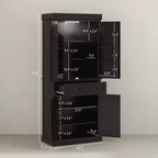 Credenza dispensa da cucina da 71 con luci LED, 6 ripiani sulle ante, un cassetto e 4 ripiani regolabili