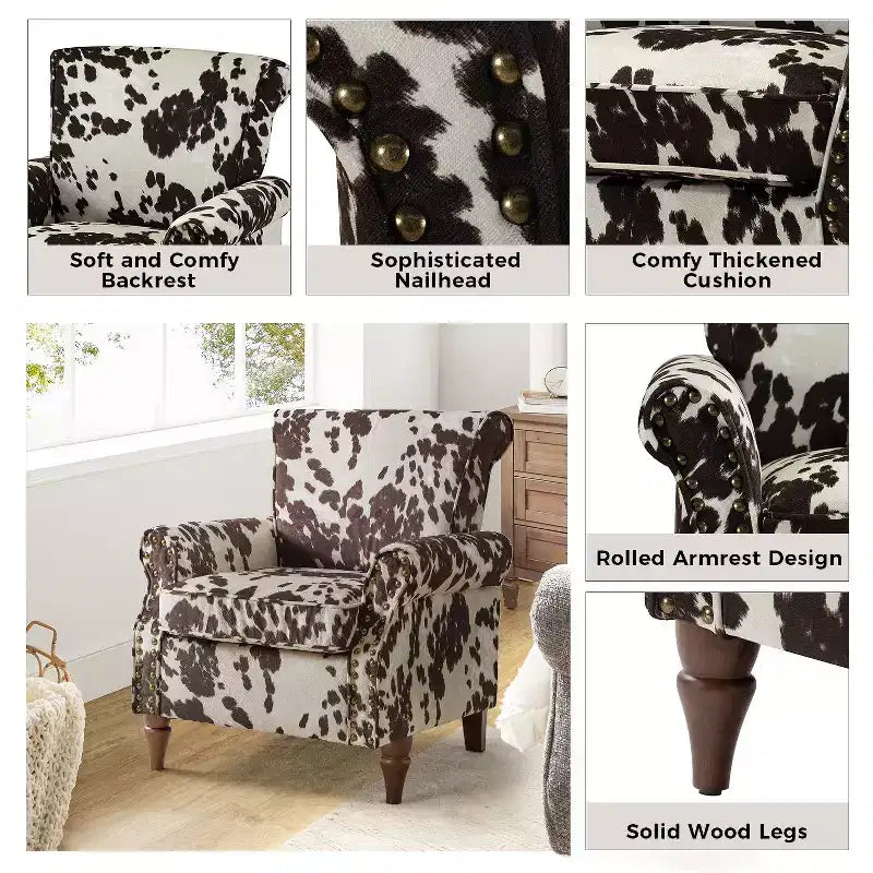 Araceli traditionele houten bloemenfauteuil met bekleding, hoge rugleuning en sierspijkerrand| ART OF LIVING DESIGNS