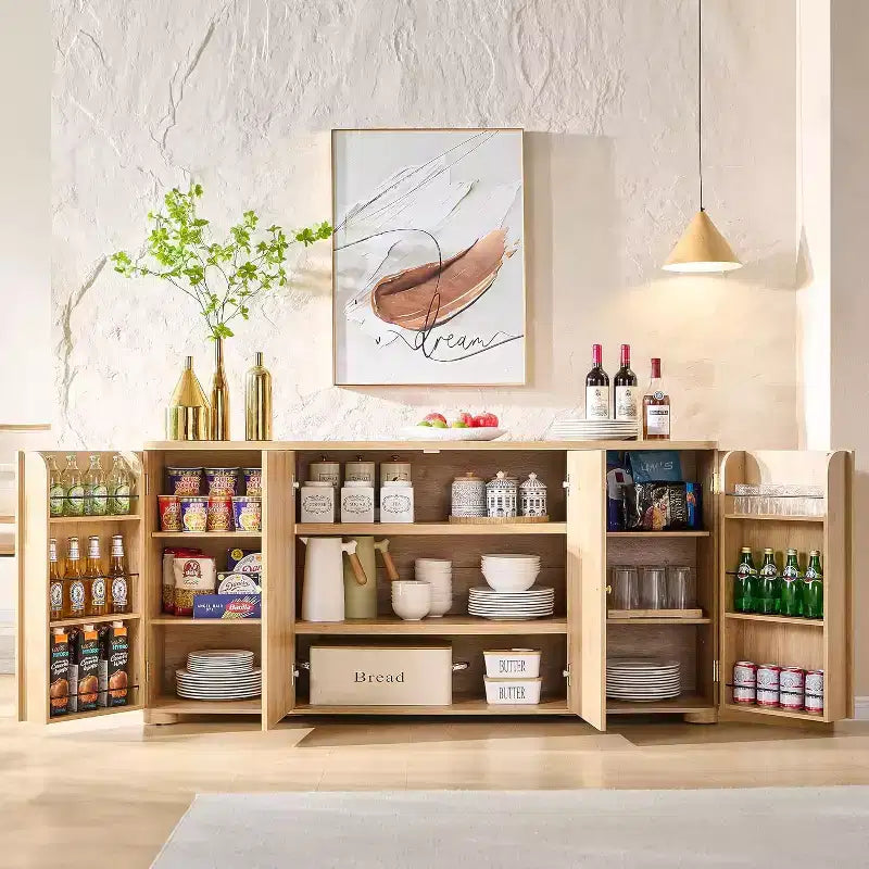 Credenza da cucina con 4 ante e ripiani, grande credenza moderna, mobile contenitore da 66 pollici per angolo caffè