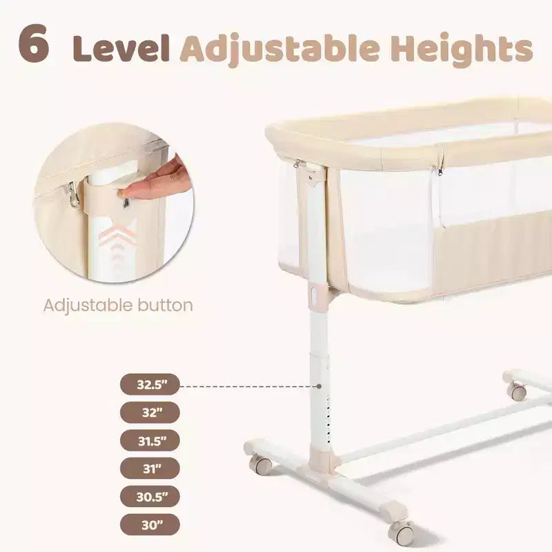 Culla per neonati con ruote – Beige / Grigio / Rosa, culla affiancabile al letto, per 1 neonato