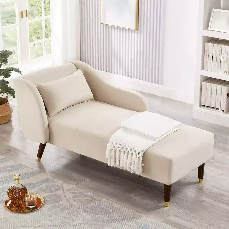 Sillón chaise longue moderno de terciopelo, tapizado, con reposabrazos curvo, sofá cama tipo chaise longue para dormitorio, oficina o sala de estar