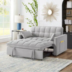 Divano letto loveseat 4 in 1 con braccioli e tasche portaoggetti, divano letto estraibile trapuntato multifunzione con schienale regolabile