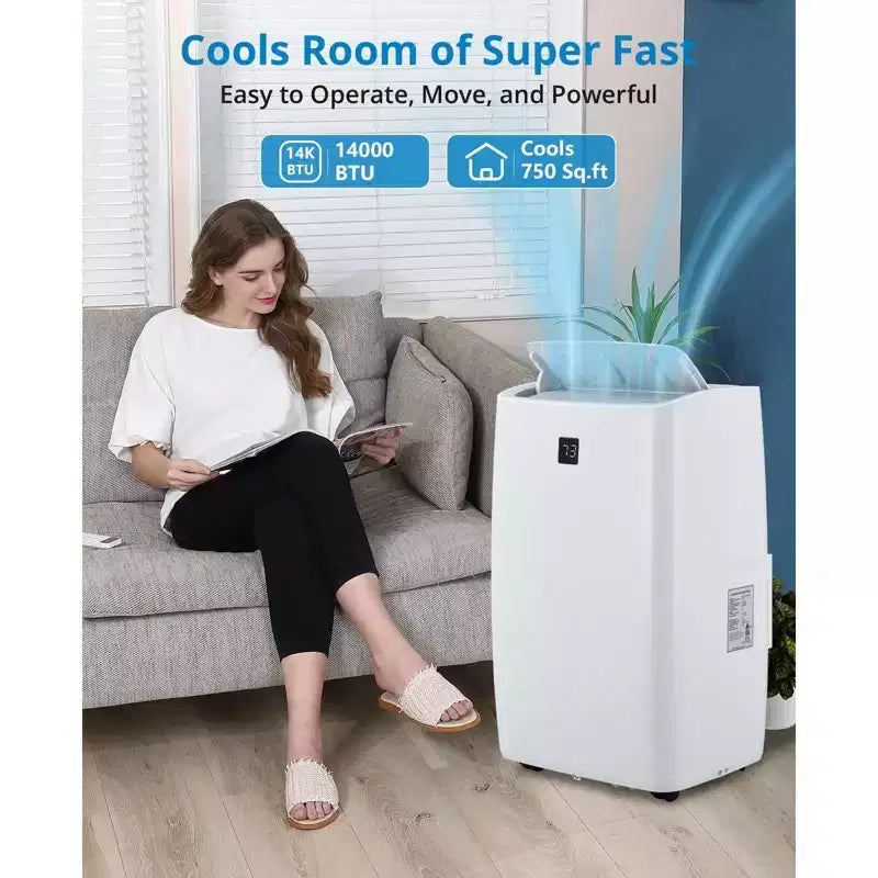 Tragbare Klimaanlage mit 14.000 BTU, Klimagerät mit Fernbedienung, Kühl-, Ventilator- und Entfeuchtungsfunktion, Schlafmodus/24-Stunden-Timer, kühlt 700 Quadratfuß
