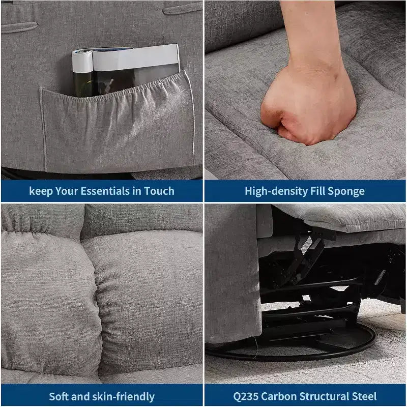 Massagestoel met warmtefunctie - 360° draaibare schommelstoel, extra brede eenpersoonsbank met vibratie, USB en opbergvakken voor woonkamer/slaapkamer
