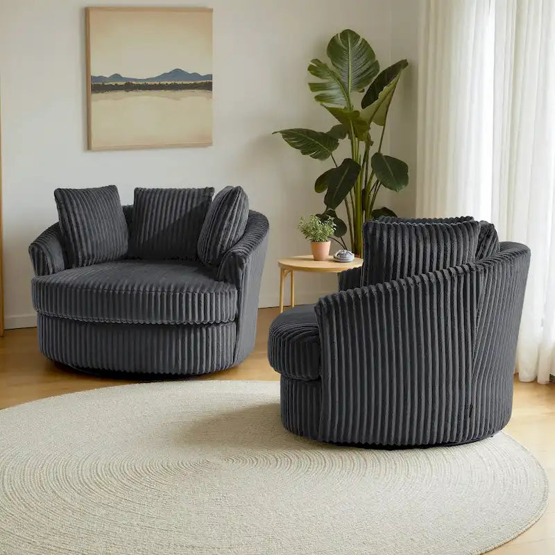 Set di 2 poltrone girevoli a conchiglia oversize da 43 W in morbido velluto a coste con cuscini
