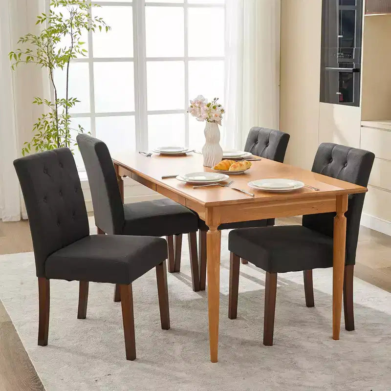 Set di 6/4 sedie da pranzo Parsons con bottoni capitonné, sedie da cucina in tessuto imbottito con gambe in legno e sedute imbottite, stile moderno