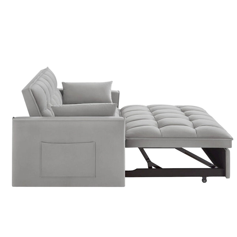 Divano letto loveseat 4 in 1 con braccioli e tasche portaoggetti, divano letto estraibile trapuntato multifunzione con schienale regolabile