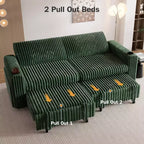 Dyonery 91 Eckschlafsofa mit ausziehbarem Bett, verstellbarer Rückenlehne, zwei ausziehbaren Betten, USB-Anschlüssen und Getränkehaltern, weicher Cordbezug