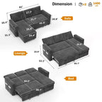 2-in-1-Ausziehsofa mit Stauraum und Ottomane, Chenille-Ecksofa mit USB-Anschlüssen für das Wohnzimmer