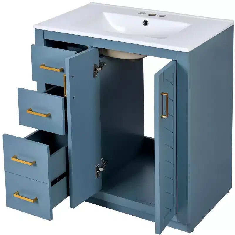 Meuble-lavabo de salle de bains de 30 po à lavabo simple, avec armoire et 3 tiroirs – noir / bleu / vert / indigo / blanc