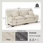 Beiges 87'-Cordsofa mit 2 Kissen, tiefes Sofa in Segelbootform für Wohnzimmer, kleine Räume, Büro oder Wohnung – Morden Fort