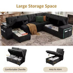 Divano componibile letto modulare Dyonery 112 con letto estraibile, divano componibile a U con contenitore, sedute extra larghe e profonde per il soggiorno