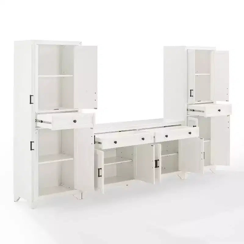 3-teiliges Tara-Sideboard- und Vorratsschrank-Set im Used-Look – Crosley