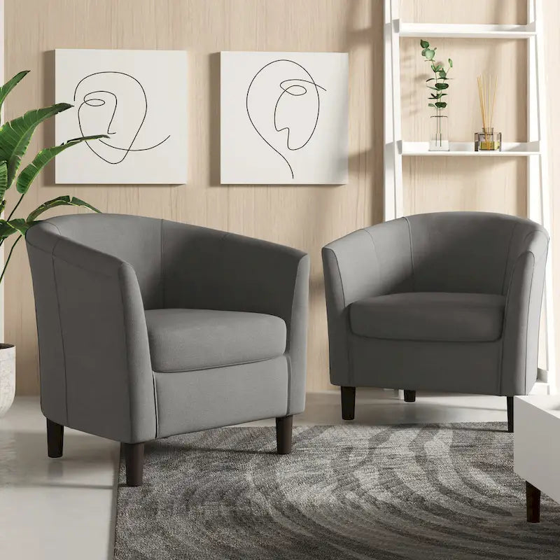 2er-Set moderne Leinen-Sessel im Fassdesign, Clubsessel