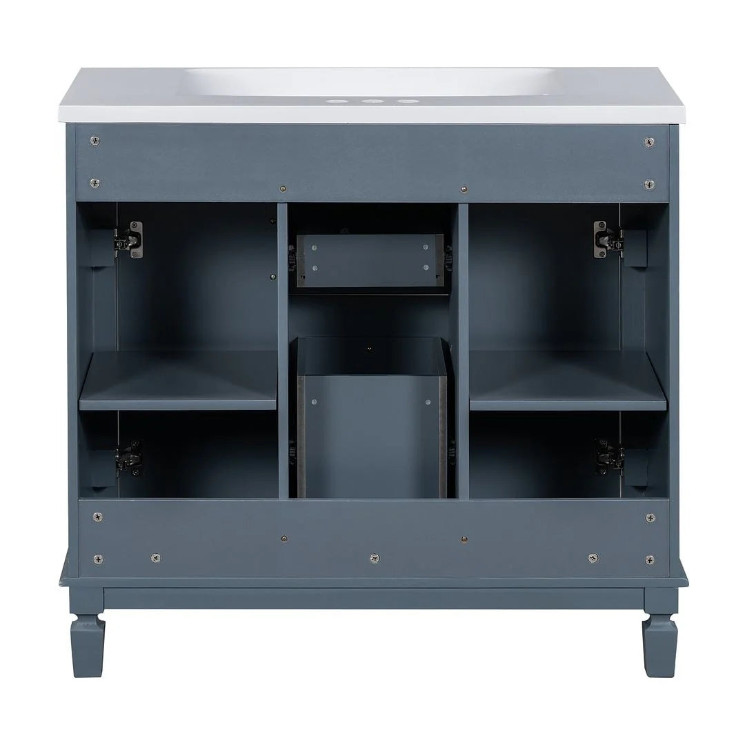 Meuble-lavabo moderne de salle de bains de 36 po avec vasque sur plan, armoire à miroir, 2 portes et 2 tiroirs