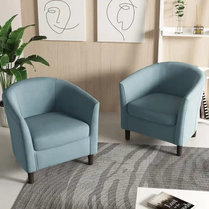 2er-Set moderne Leinen-Sessel im Fassdesign, Clubsessel