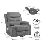 Drehbarer Schaukel-Relaxsessel mit Massage und Wärme, 360°-Gleiter mit Getränkehaltern und Seitentaschen, ergonomisches Loungesofa für Wohnzimmer, Wohnmobil und Kinderzimmer