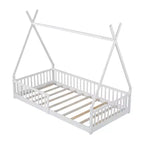 Letto a pavimento per bambini, letti a tenda singoli, letto Montessori a pavimento con doghe e sponde, struttura letto a casetta in legno per bambini e bambine