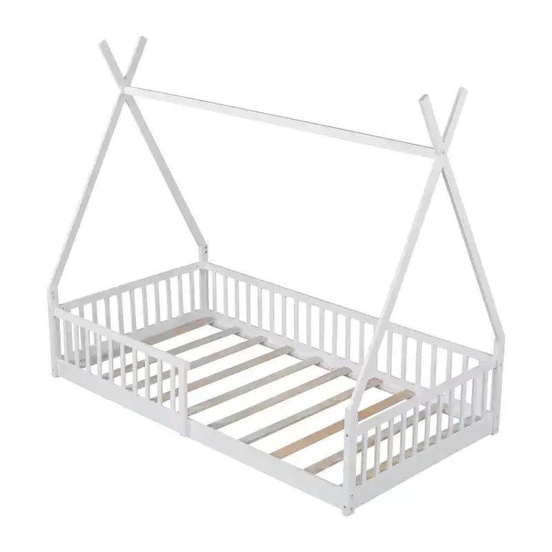 Letto a pavimento per bambini, letti a tenda singoli, letto Montessori a pavimento con doghe e sponde, struttura letto a casetta in legno per bambini e bambine