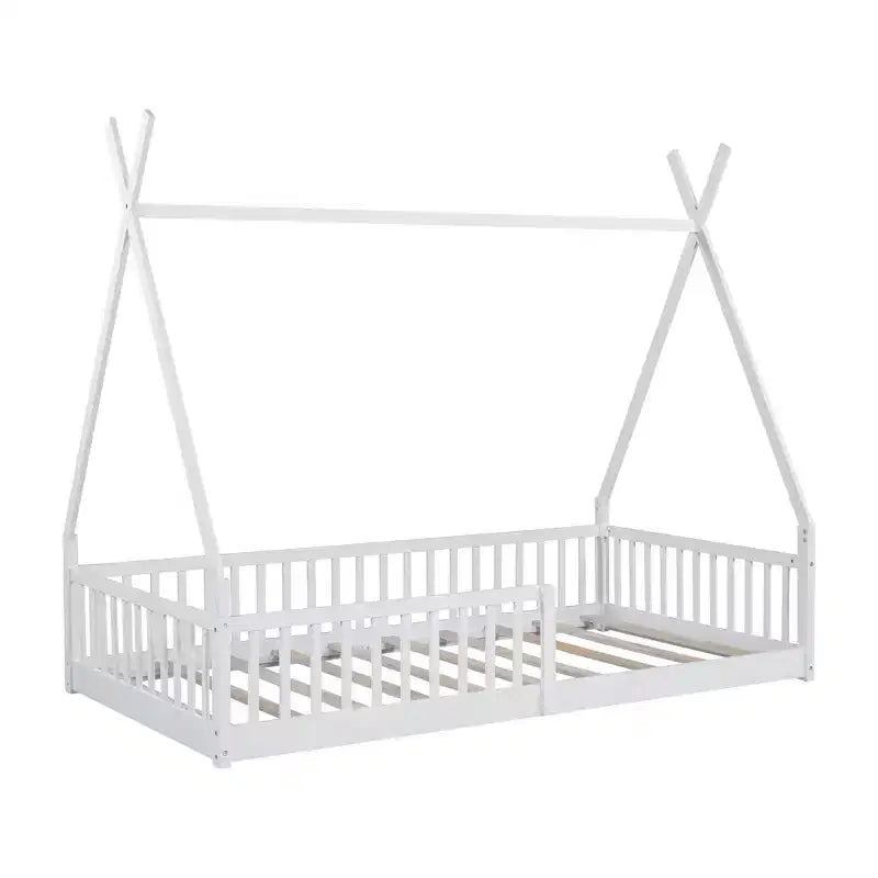 Letto a pavimento per bambini, letti a tenda singoli, letto Montessori a pavimento con doghe e sponde, struttura letto a casetta in legno per bambini e bambine