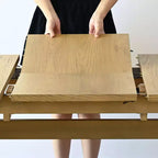 Set da pranzo composto da 9 pezzi per 8 persone, tavolo allungabile con base a cavalletto e sedie imbottite con gambe in legno massello-Panipeachy