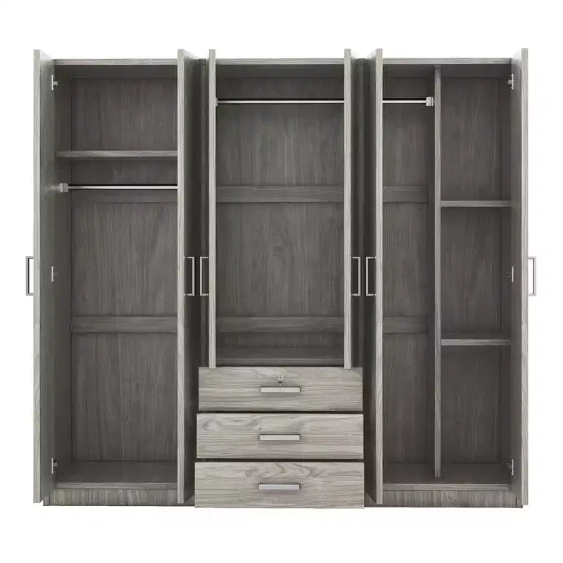 Armario de madera de 6 puertas con cajones para dormitorio
