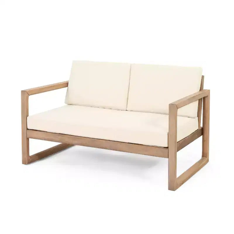 Set di mobili da giardino in legno di acacia, set da esterno con tavolino da caffè e morbidi cuscini per cortile, portico e balcone, beige - Merax