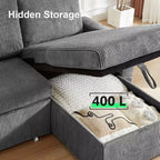 Sofá cama extraíble 2 en 1 Dyonery con chaise longue con almacenamiento, sofá seccional de pana C con puertos USB para sala de estar