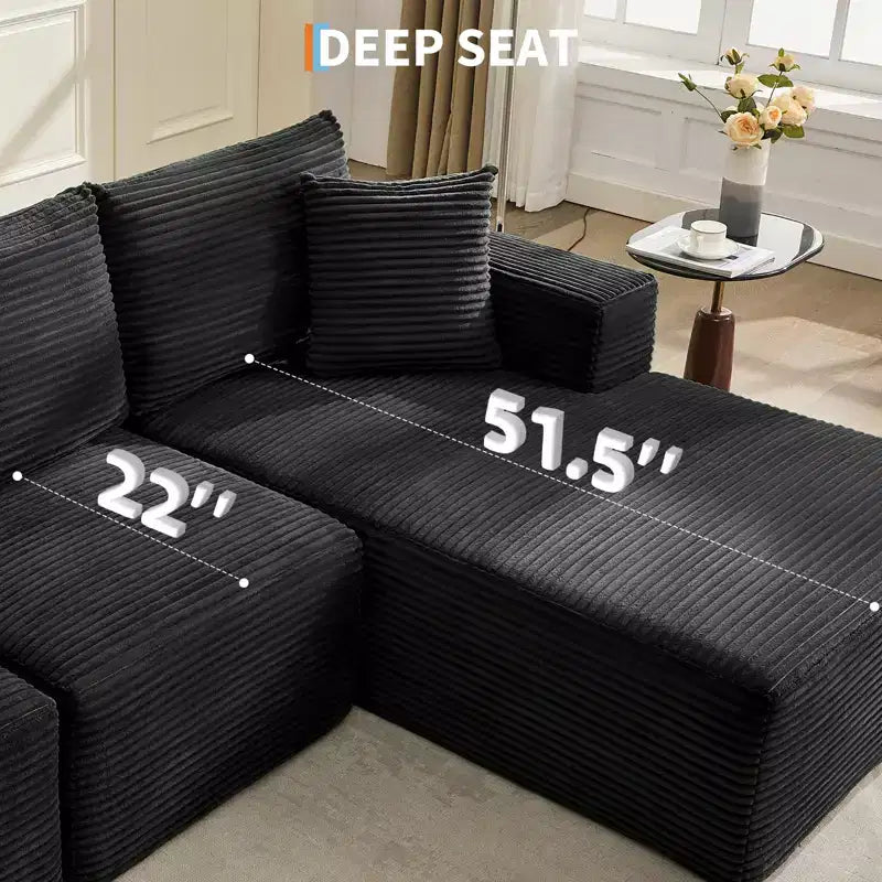 Sofá moderno 108, sofá tapizado de 3 plazas en forma de L con cojines, asiento profundo, no requiere montaje