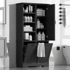 Mobiletto da bagno con ante e cassetti, portabiancheria ribaltabile, ampio spazio contenitivo, modello indipendente