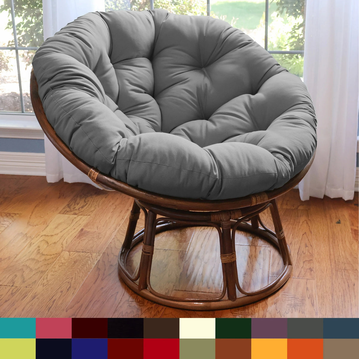 Poltrona Papasan Bali in rattan da 42 pollici con cuscino in twill