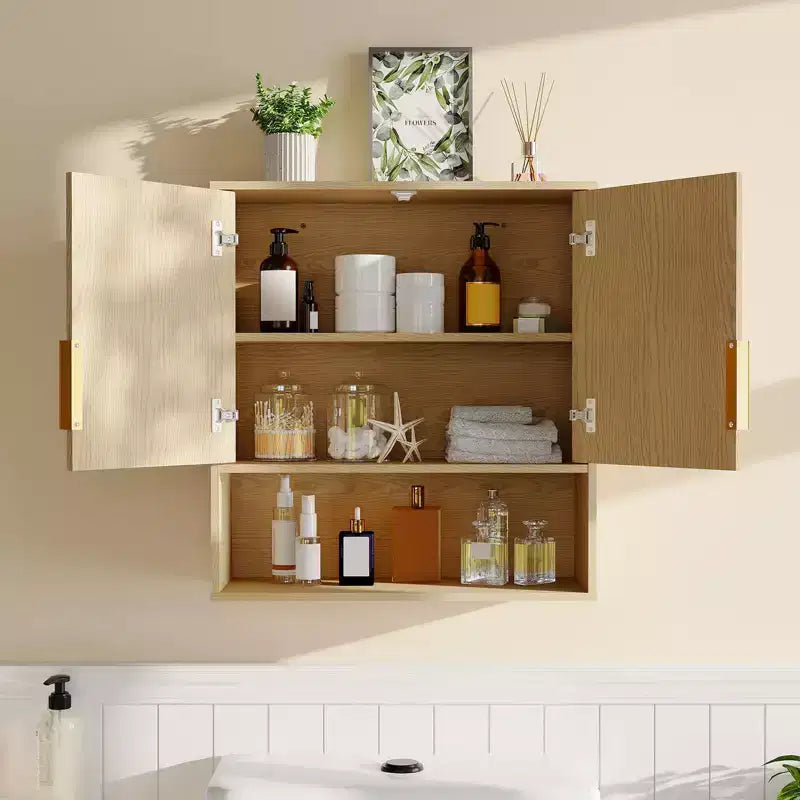 Pensile da bagno - mobiletto per medicinali con ante stile fienile e ripiano regolabile - pensile da 25 x 23,6 x 9 pollici