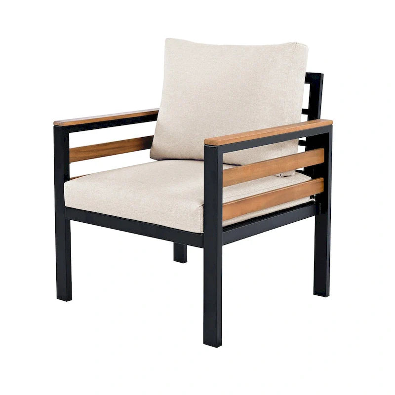 4-teiliges Gartensofaset für 5 Personen mit Couchtisch aus Massivholz und abnehmbaren Kissen