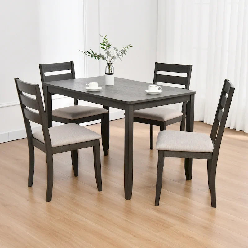 5-teiliges Esszimmerset aus Massivholz, 47L (1 Tisch + 4 Stühle mit Sprossenlehne)