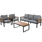 4-teiliges Gartensofaset für 5 Personen mit Couchtisch aus Massivholz und abnehmbaren Kissen