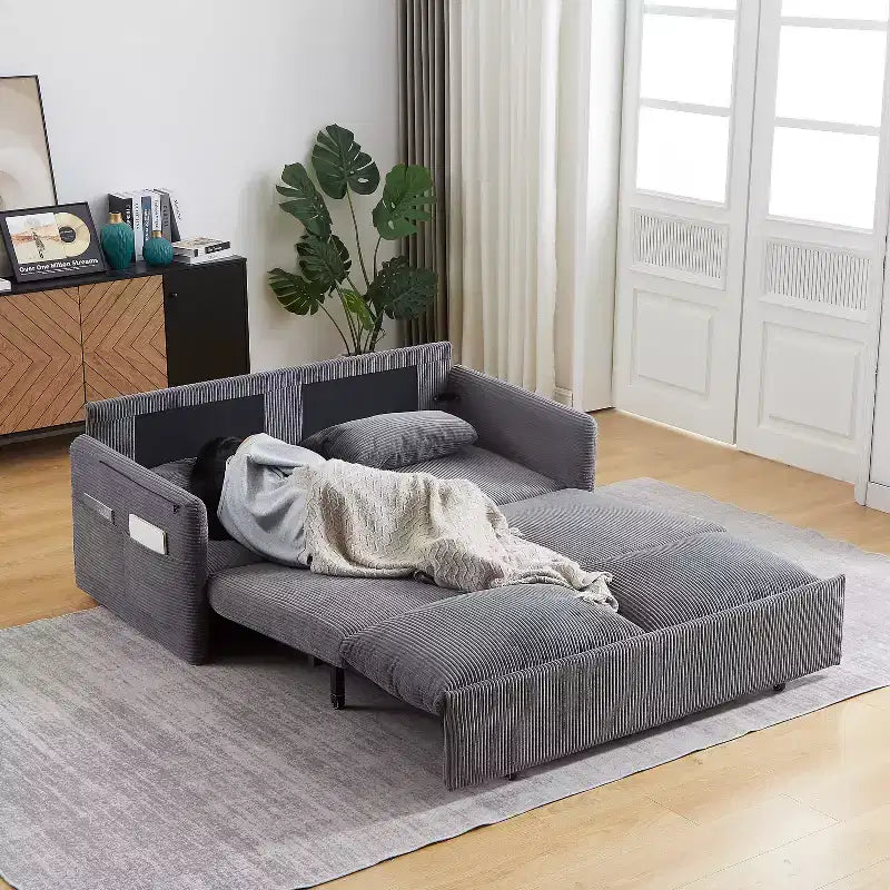 Divano letto in velluto a coste convertibile 3-in-1 da 64,5 con letto estraibile