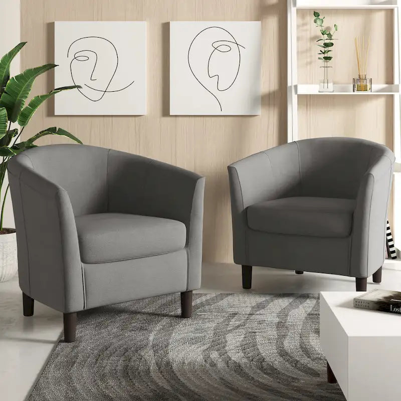 2er-Set moderne Leinen-Sessel im Fassdesign, Clubsessel